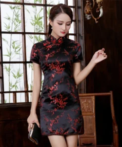 Vibrant Dragon Print Satin Qipao Dress for Women - Sizes S to 6XL