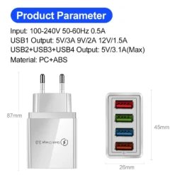 Alternative view of 4-Port USB Quick Charge Wall Charger - Portable Fast Charging Adapter for Mobile Phones