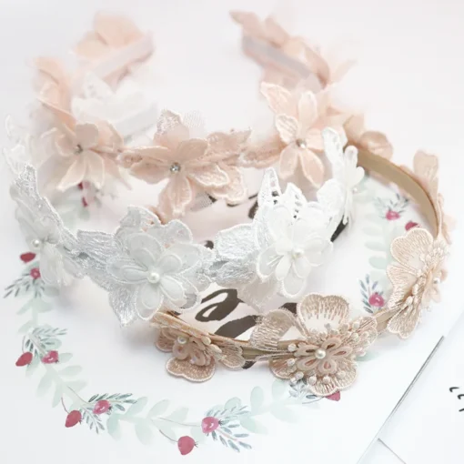 Lace Flower Hair Accessory Headband with Pink Silk for Little Princesses - Image 2