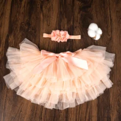 Alternative view of Tulle Tutu Skirt and Headband Set - Rainbow Design for Baby Girls with Diaper Cover