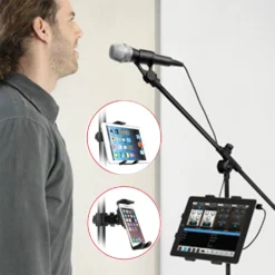 Tablet and Phone Holder for Microphone Stand, Adjustable Compatibility for iPad and iPhone (4.5-12.9")