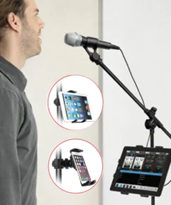 ABC Tablet and Phone Holder for Microphone Stand, Compatible with Apple iPad and iPhone (4.5-12.9")