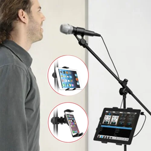 ABC Tablet and Phone Holder for Microphone Stand, Compatible with Apple iPad and iPhone (4.5-12.9")