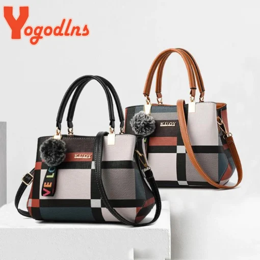 Luxury Handbag with Stitching Design and Plaid Pattern for Women - Image 5