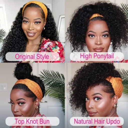 Kinky Curly Headband Wig Human Hair 180% Density for Women - Image 4