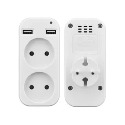 Alternative view of EU Plug Power Strip Adapter with Double Socket and 2 USB Ports for Mobile Phones and Tablets, 1200W 250V