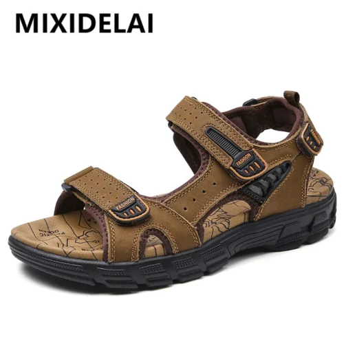 Brand Classic Men's Genuine Leather Summer Sandals - Lightweight Outdoor Casual Footwear, Size 38-46