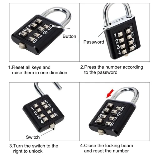 Zinc Alloy Combination Padlock with 8-Digit Code for Luggage and Travel Security - Image 4