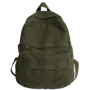 Canvas Vintage Backpack with Laptop Compartment for College Students and Travel - Green, L32cmW13cmH34cm