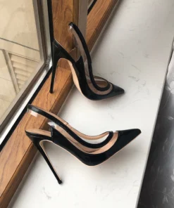 Alternative view of Tikicup Transparent Patchwork Summer Women Black Slingback High Heel Shoes Sexy Ladies Pointy Toe Stiletto Pumps 8cm 10cm 12cm