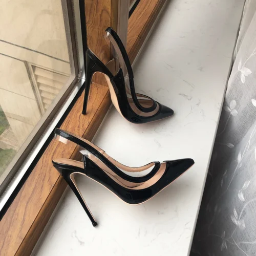Alternative view of Tikicup Transparent Patchwork Summer Women Black Slingback High Heel Shoes Sexy Ladies Pointy Toe Stiletto Pumps 8cm 10cm 12cm
