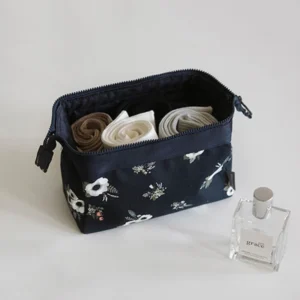 Waterproof Makeup Bag - Portable Travel Organizer for Women - Black flower