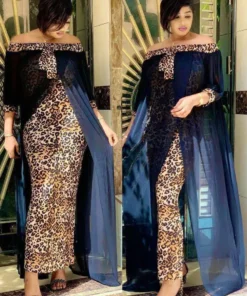 Alternative view of Autumn Leopard Print Dashiki Dress for Women - Half Sleeve, Slash Neck