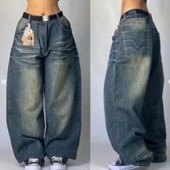 Alternative view of Harajuku Baggy Jeans with Pockets in Washed Blue for Women