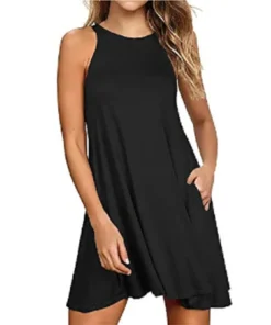 Women's Summer Casual Pleated T-Shirt Dress with Pockets