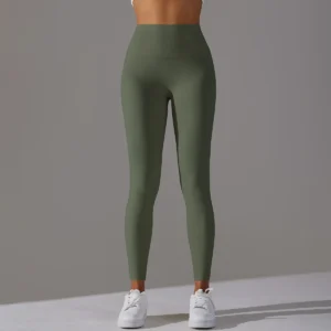 High Waist Yoga Leggings - Breathable Sports Pants for Gym and Fitness Activities - Army Green, XS