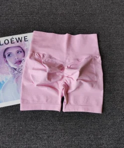 Alternative view of High Waist Peach Yoga Shorts for Women – Knitted, Elastic, Comfortable Fit