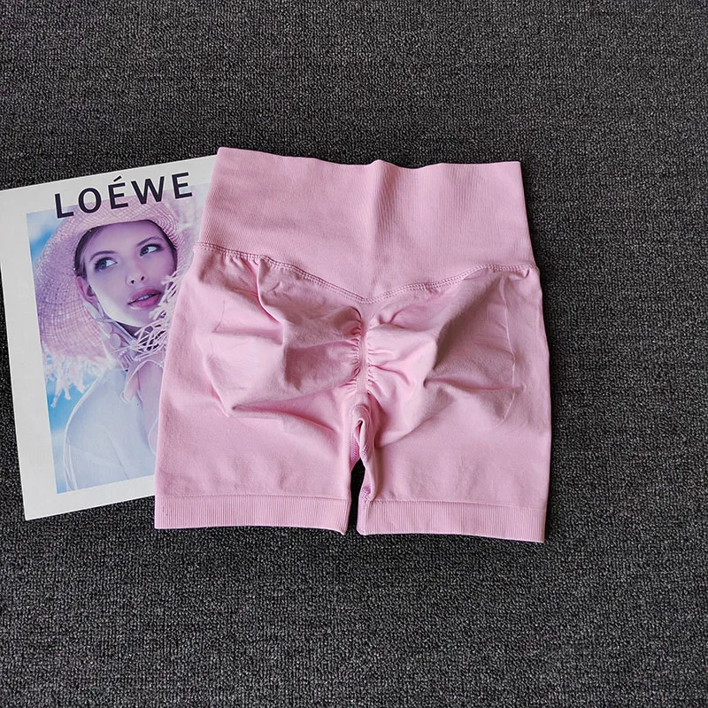 High Waist Peach Yoga Shorts for Women – Knitted, Elastic, Comfortable Fit - Image 2