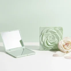 Alternative view of Handheld Folding Mirror with Storage Bag, 7cm Square Design for Lady's Makeup Accessories