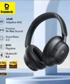 Baseus EH10 NC ANC Wireless Headphones 45dB Adaptive Hybrid Noise Cancelling Headsets Hi-Res LDAC Headphone Bluetooth 6.0 80Hrs