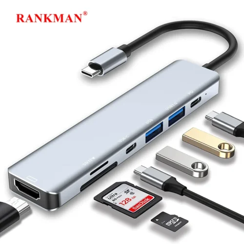 USB C Hub Splitter to 4K HDMI-Compatible USB 3.0 Type C Adapter SD TF Docking Station for MacBook iPad Samsung S22 Dex Laptop
