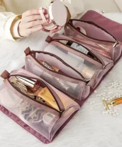 4 in 1 Cosmetic Bag For Women Zipper Mesh Separable Cosmetics Pouch Ladies Foldable Nylon Bag Rope Makeup Bag Kosmetyczka