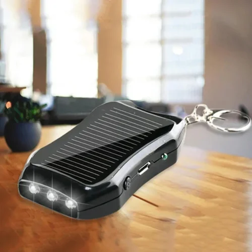 Solar Keychain Power Bank - 950mAh Backup Charger with 3 LED Lights for Travel and Hiking