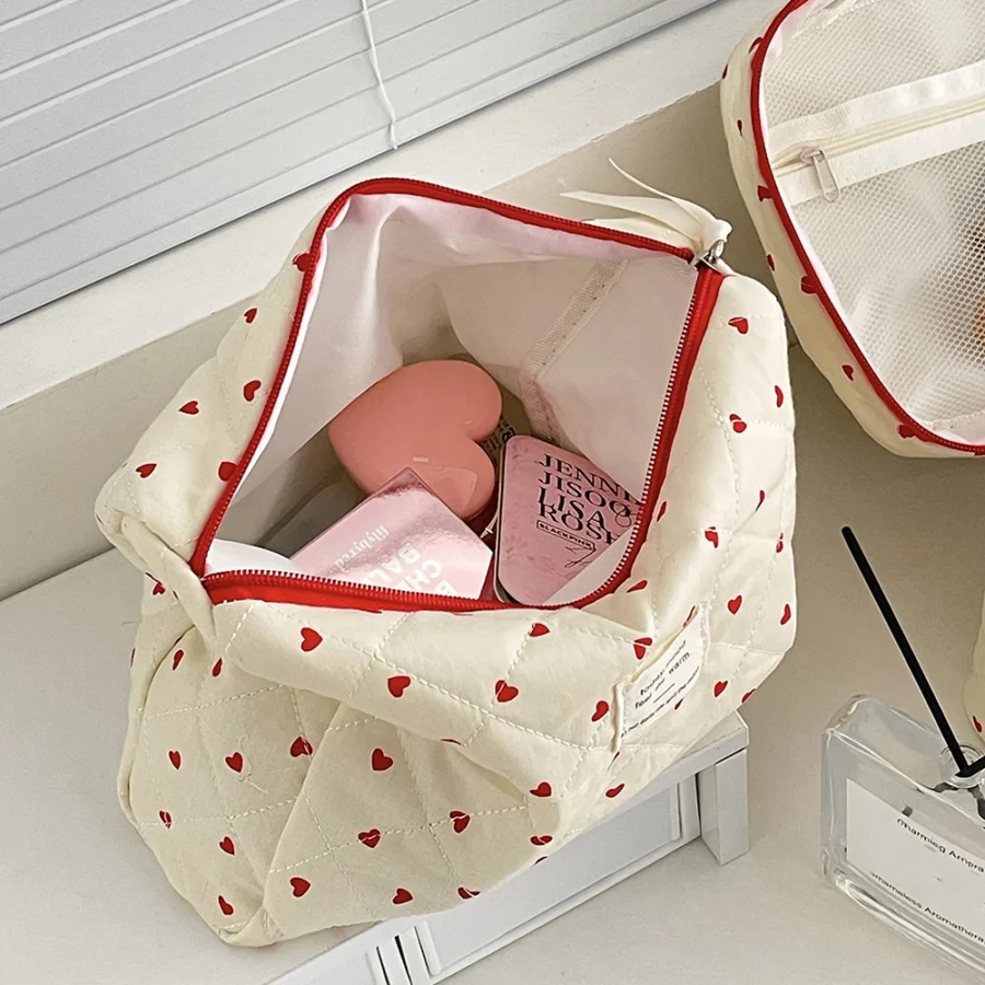 Fashion Ins Heart Women Quilting Makeup Bag Large Capacity Toiletry Cosmetic Storage Pouch Handbag Ladies Zipper Makeup Bag - Image 5