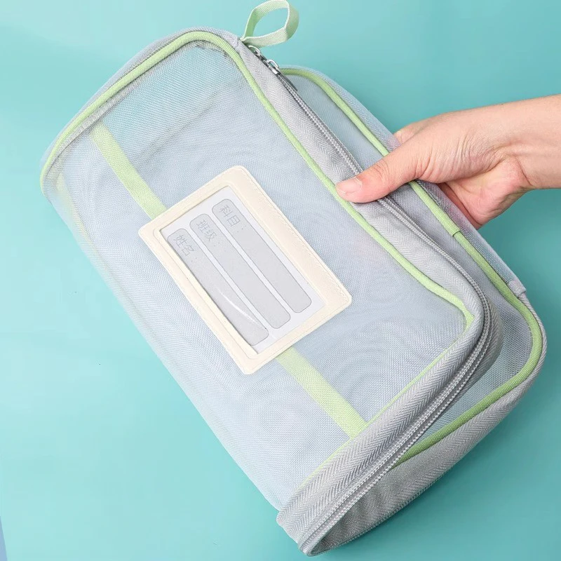 A4 Double-Layer Mesh Zipper Storage Bag - Large Capacity Organizer for School and Office Supplies - Image 4