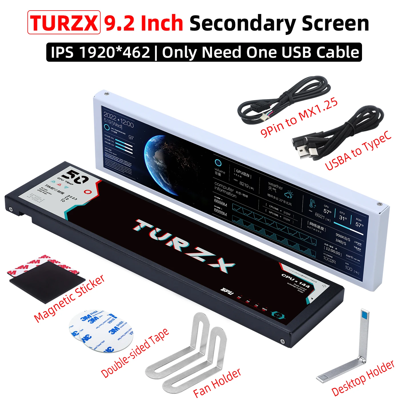 TURZX 9.2-Inch USB Type-C IPS Secondary Monitor