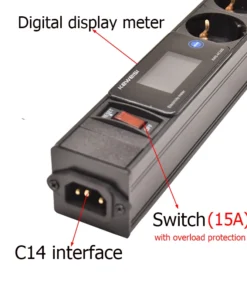 Alternative view of EU Power Strip With Switch Digital Ampermeter Power Energy Voltmeter Ammeter 2/3/4/5/6/7/8/9/10 European Socket C14 interface