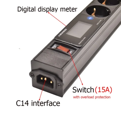 Alternative view of EU Power Strip With Switch Digital Ampermeter Power Energy Voltmeter Ammeter 2/3/4/5/6/7/8/9/10 European Socket C14 interface