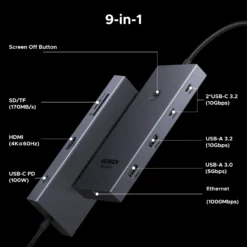 Alternative view of USB-C Hub with HDMI and Ethernet for Enhanced Connectivity with Laptops and Tablets