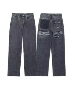 Alternative view of HH Women’s High Waist Distressed Denim Jeans - Blue Patchwork Ripped Long Pants