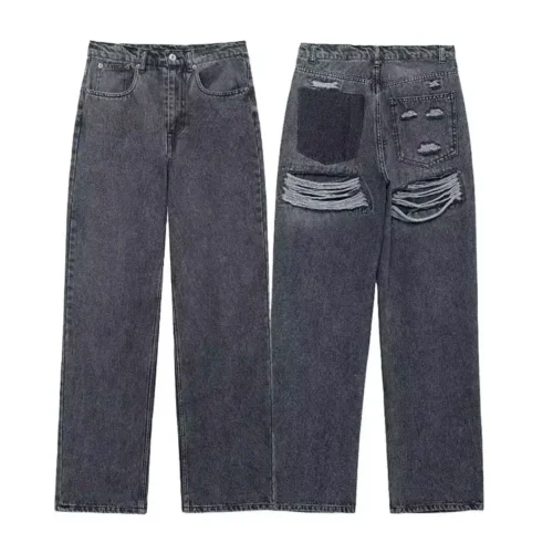 Alternative view of HH Women’s High Waist Distressed Denim Jeans - Blue Patchwork Ripped Long Pants