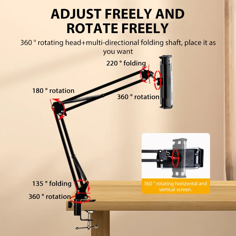 Adjustable Rotatable Tablet and Phone Stand with Metal Arm for 4 to 11 Inch Devices - Image 4