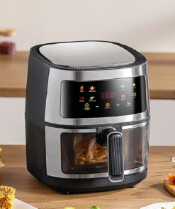 Alternative view of Large-Capacity 6L Stainless Steel Air Fryer - Oil-Free Electric Oven in Black and White
