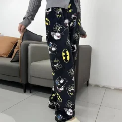 Flannel Pajama Pants with Cartoon Design in Kawaii Y2K Autumn Style for Women
