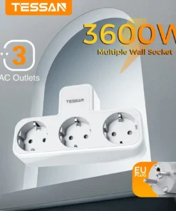 TESSAN Multiple Wall Socket with 3 AC Outlets Charging Ports EU Plug Wall Power Strip with Overload Protection 3fach Stecker Eu