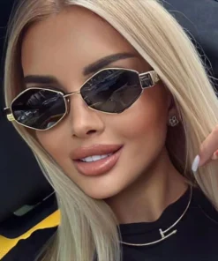 Fashion Polygonal Women Sunglasses 2024 Vintage Brand Rhombus Ladies Sun Glasses Shades Unique Metal Frame Punk Eyewear Men