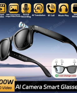 LIGE AI Smart Glasses 8MP HD Camera Video Bluetooth Call Intelligent Translation 270mAh Battery Voice Assistant Music Sunglasses