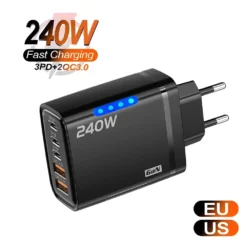 240W GaN USB-C Fast Charger with 5-in-1 Design for iPhone and Samsung Users