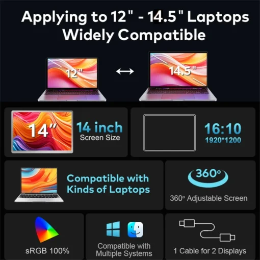FHD Dual-Screen Portable Office Monitor - Compatible with All PCs for Enhanced Productivity - Image 3