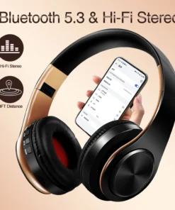 Men Gift Gold Wireless Headphones Bluetooth Earphone Stereo Headset Game with Build-in MIC with Universal for Android and iOS