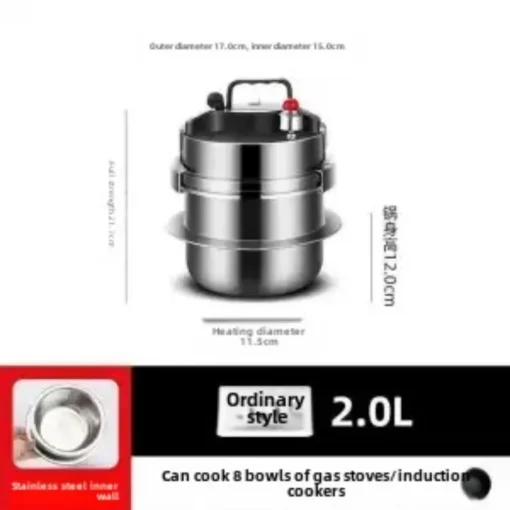 Portable Stainless Steel Pressure Cooker - 0.8-2L with Versatile Use for Outdoor Camping and Kitchen - Image 4