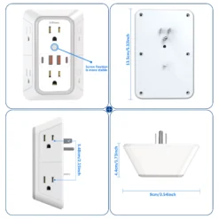 Alternative view of US Plug Power Strip with 6 AC Outlets and 4 USB Ports, Multi Socket Wall Socket for Home and Office