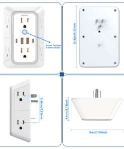Alternative view of US Plug Power Strip with 6 AC Outlets 4 USB Port(2 Type C), Multi Socket Wall Socket Universal Network Filter Fast Charging