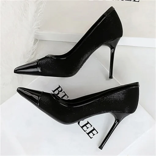 Pointed Toe Pumps in Champagne Color with Thin Heels for Women - Image 3