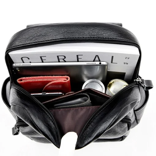 Large Capacity PU Leather Rucksack for Women - Vintage School and Travel Backpack - Image 6