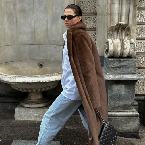 Faux Mink Fur Coat for Women - Long Warm Jacket with Crystal Hooks - Image 2